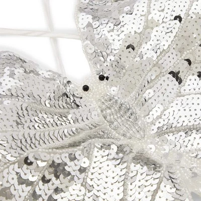 Zodaca Butterfly Sequin Halter V Neck Crop Top for Women, Open Back Tie Backless Cami Tank, Silver, One Size - Image 2