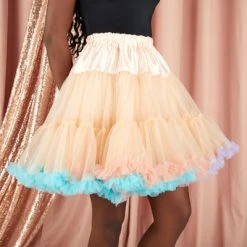 Sparkle and Bash Petticoat Under Skirt Fluff for Women, Tutu for Ballet Dance, Adjustable Elastic Waist Size 22-36 in, Rainbow